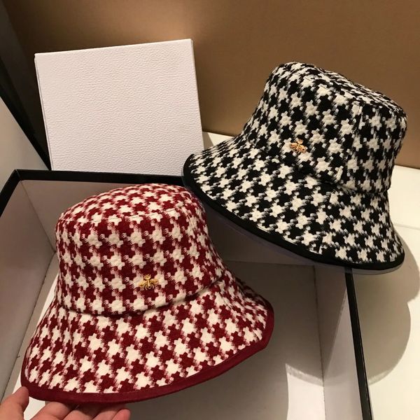 Brand Bee Fashion Fisherman Women Hat Hat Spring Autumn Winter Lattice Hats Black Plaid Tweed Bucket Hats240410