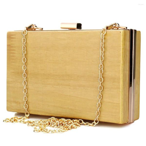 Abendtaschen Frauen Messenger Holz Clutch Bag Elegant Bankett Schulterkette Handtaschen Hasp 2024 Geldbörse