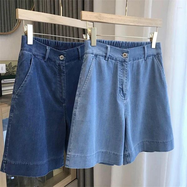 Frauenhose Hong Kong Style Retro Sinn 2024 Sommer lässig und coole semi-elastische hoch taillierte Fünf-Punkte-Jeans-Shorts für Frauen