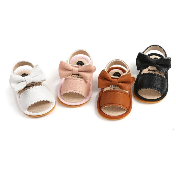 Bebek Ayakkabı Yaz Erkek Kız Toddler Flats Sandalet Yumuşak Kauçuk taban Antislip Bowknot Crib İlk Walker 240402