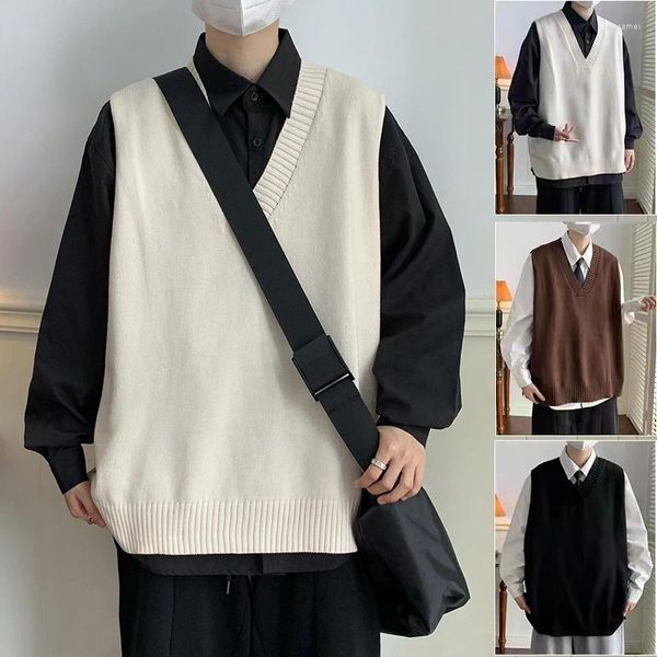 Coletes masculinos 2024 Men Spring Autumn Fashion Vesp Sweater Vest macho masculino quente Casual Coloque Mens Pullover com mangas de mangas D762