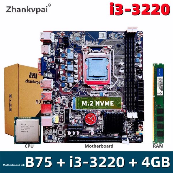 Материнские платы Zhankvpai B75 LGA 1155 Материнская плата Dual Core Intel I33220 CPU 3,30 ГГц RAM 4GB 1600 МГц DDR3 Памятный набор для материнской платы