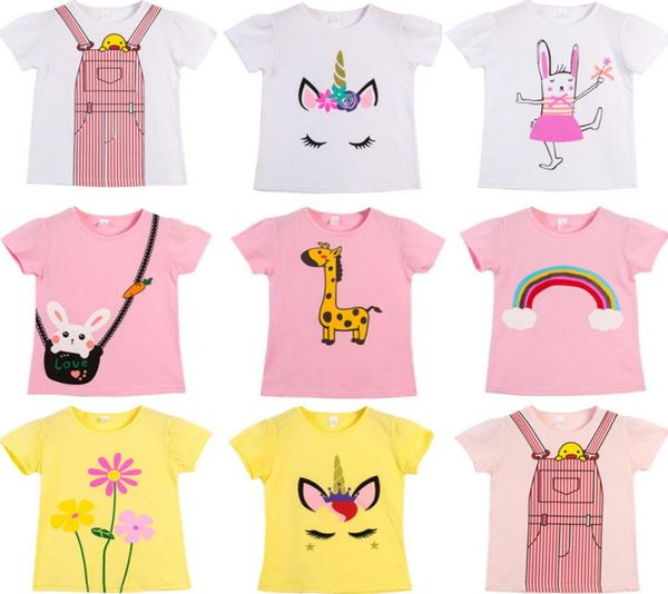 2021 Nuova maglietta a maniche corte estiva Top cotone per ragazze Cartoon Flower Rabbit Butterfly Unicorn Tee Kids Clothes E18015146825