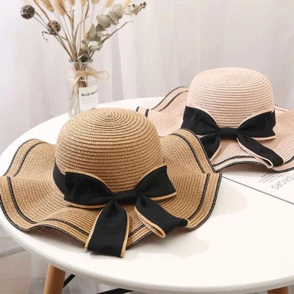 Boinas Casual Women Sun Hat 2024 Moda Bowtie Fisherman Straw UV Protect Travel Beach