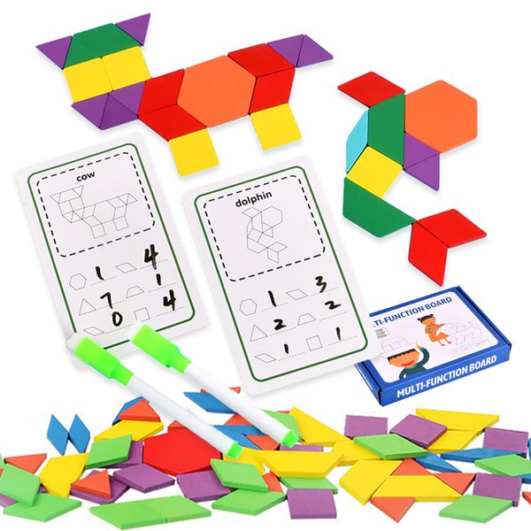 Hölzerne Tangram Rätsel Mathematikspielzeug Geometrische Formen Denkandenken Spiele zählen Montessori Bildungsspielzeug Vorschule AIDS