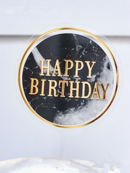 NUOVO INS Gold Black Marble Acrilic Topper Topper rotondo Topper cupcake di buon compleanno per la deconsurazione della torta nuziale per baby shower