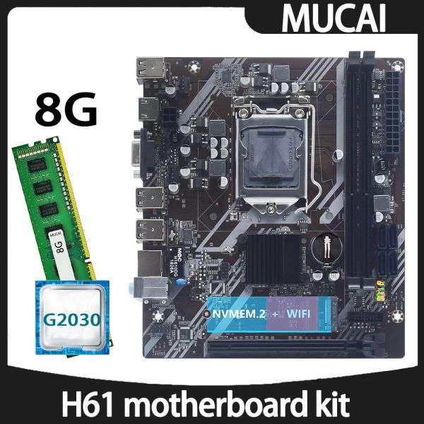 Placas -mãe mucai h61 placa -mãe ddr3 8gb 1600mhz ram memória com processador Intel Pentium G2030 CPU e Kit LGA 1155 Conjunto de kit PC Computador