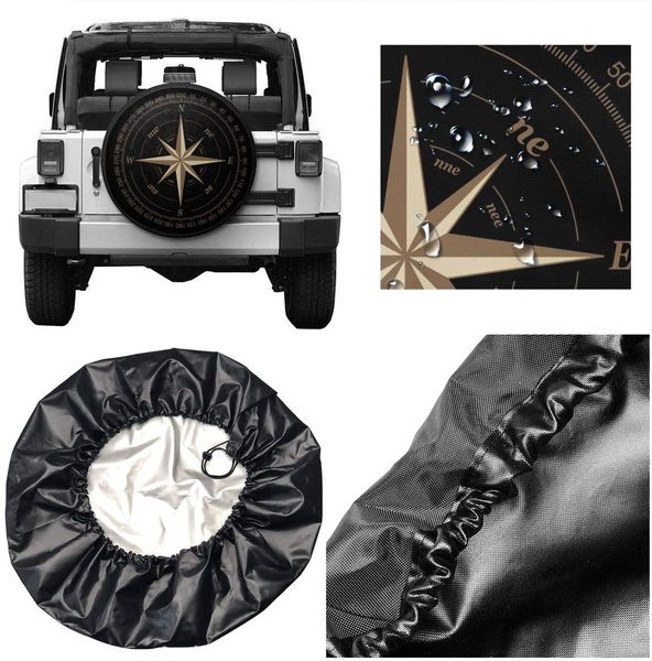 Compass Rose Black Spearce Cover Tibe Waterpropryprouble Ультрафиолетового ультрафиолета Sun Wheel Cover Fit для трейлера, RV, внедорожника и многих автомобилей