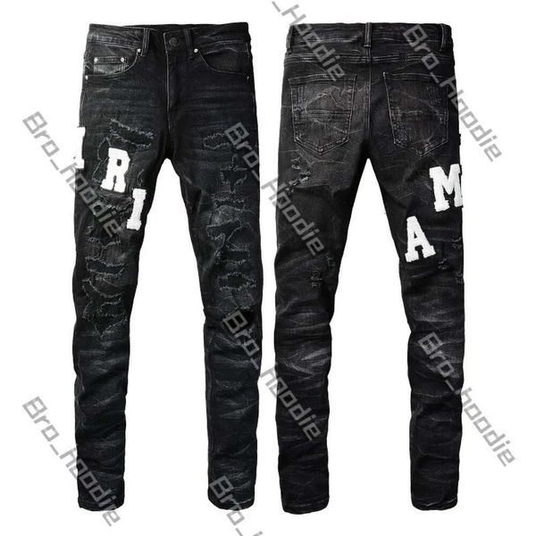 Jeans AMRI Jeans Amari Jeans Jeans Jeans Patch Mesmo estilo que Celebridades Alongamento de calças de moda de moda Jeans solteiros lisos calças de perna reta