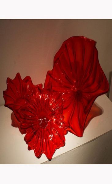 2020 100 handgeblasene Murano -Glashänge -Teller Wandkunst Dale Chihuly Style Borosilicate Glass Art in Red4927386