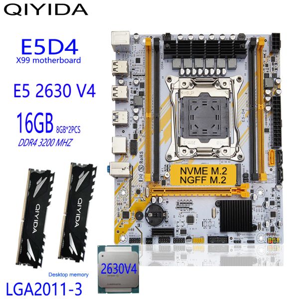 Placas -mãe qiydia x99 conjunto de placas -mãe lga20113 e5 2630 v4 2x8gb = 16gb ddr4 regecc memória cpu kit combo kit pci16 USB3.0 nvme m.2 servidor matx