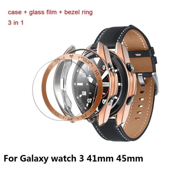 3in1 Lünette Ring + Film + Hülle für Samsung Galaxy Watch 3 41 mm 45 mm Protektorabdeckung Temperiertes Glas für Watch4 Classic 42mm 46mm