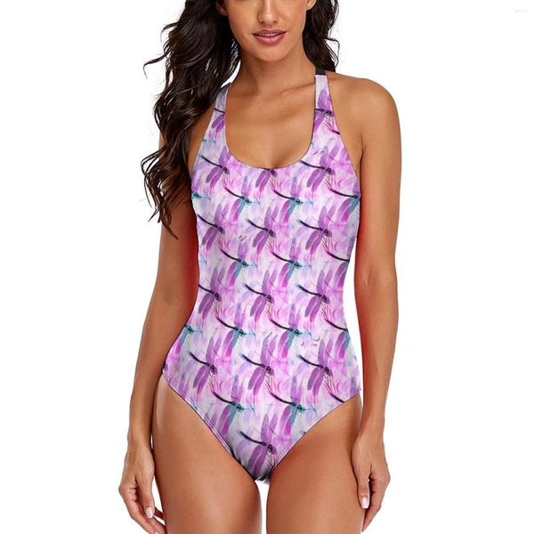 Roupa de banho feminina Pink Dragonfly Swimsuit Animal fofo impressão One Piece Monokini sexy Fantasy Swim Bodysuit Plus Size