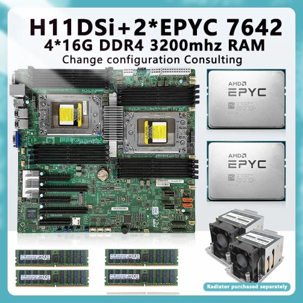 Materie H11dsi per la scheda madre SP3 SP3 + 2* EPYC 7642 48C/96T 225W Processore CPU TDP + 4* 16GB = 64 GB RAM DDR4 3200MHz RecC Memoria