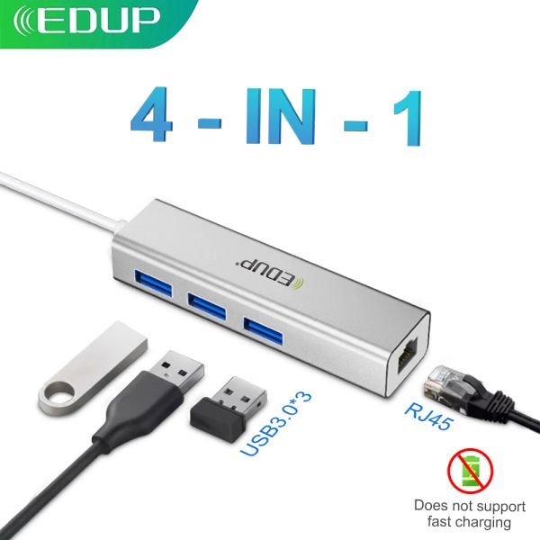 Hubs Edup USB 3.0 Hub Slitter 3 Porte Tipo C Hub USB a RJ45 Adattatore Ethernet Gigabit per accessori per computer laptop MacBook