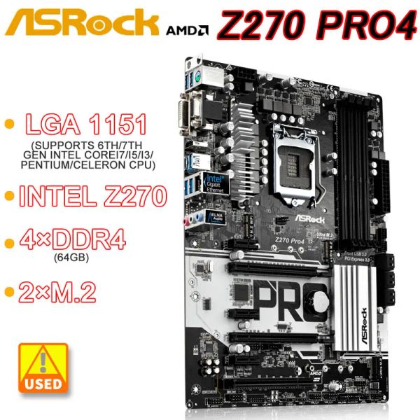 Материнские платы LGA 1151 Материнская плата Asrock Z270 Pro4 Материнская плата Intel Z270 Z270M DDR4 64GB PCIE 3.0 USB3.1 ATX для 7 -го/6 -го поколения CPU