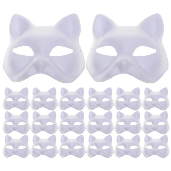 20 PCs leere Hand gezogene Maske Gesichtsmaske DIY Pulp Masken Party Make -up Katzenpapier Frauen Maskerade weiße Miss Animal Kids Therian 240328