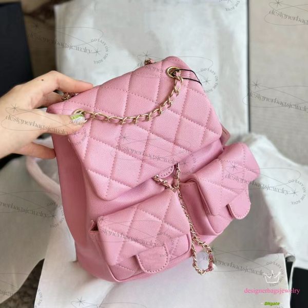 Mochilas de designer rosa feminino duma caviar mini mochila diária bolsa de ombro sólida garotas viagens de luxo bolsas de luxo de luxo bolsas de couro de luxo