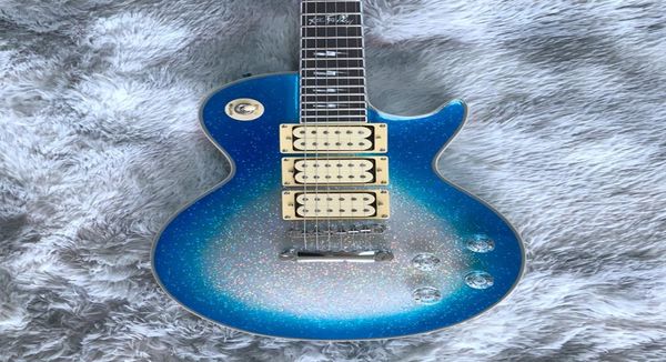 Ace frehley gitar humbucker pikaplar gül ağacı klavye maun vücut gümüş blue patlama elektro gitar8864035