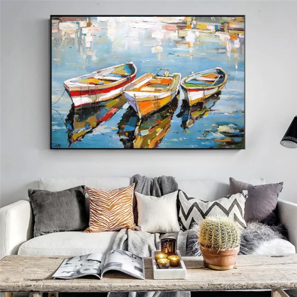 Barche classiche tela olio dipingendo poster paesaggistici mari