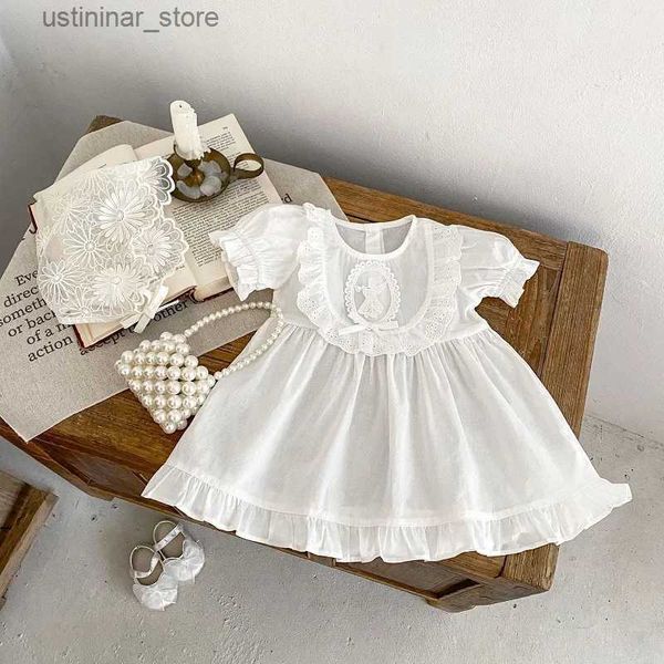 Abiti per ragazze Ins Summer Kids Girls Dress Abito 0-4 anni Principessa Solid White Solina White Maniche O-Nine Cotton Outfes Outfits Outfits Birthday Abibiti L47