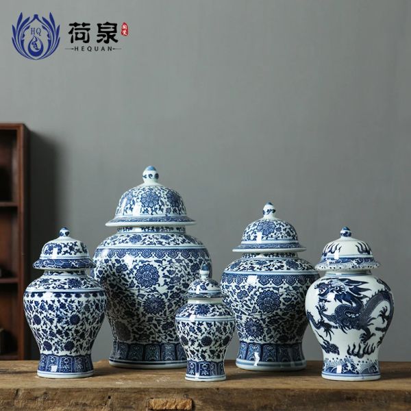 Azul e branco Jar general jarra jarra de armazenamento jarra de cerâmica jarramento de gengibre decorativo ornamento moderno decoração de casa acessórios