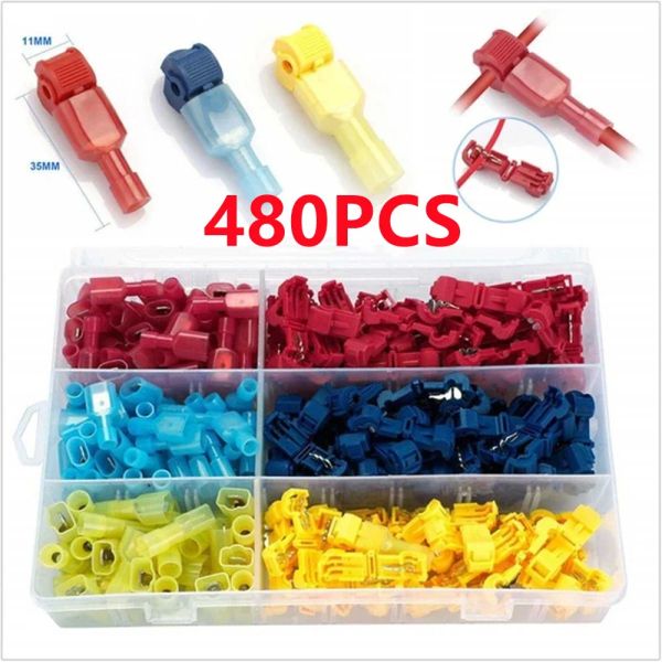 60-480pcs T Tipo de torneira Terminal elétrico Terminal Conectores de cabo elétrico rápido Snap Splice Lock Free Terminal Crimp Splice