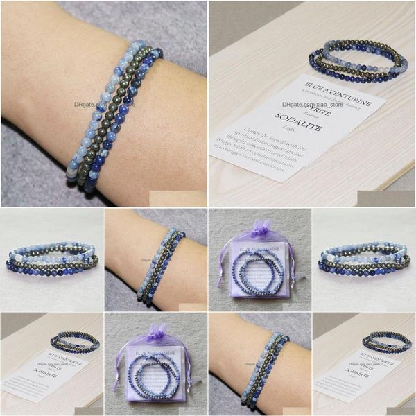 Perlen MG0060 natürliches Pyritenergiearmband Sodalit Blau Aventurin Mala Perlen Schmuck 4 mm Mini Edelstein Set Drop -Lieferbracele Dhacw