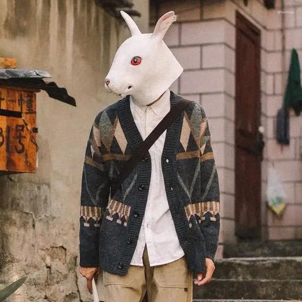 Erkek Sweaters Adam Giysileri V Boyun Grafiği Erkekler İçin Örme Japon Harajuku Moda Ceket Ceket Argyle Korean 2024 Sonbahar Eski