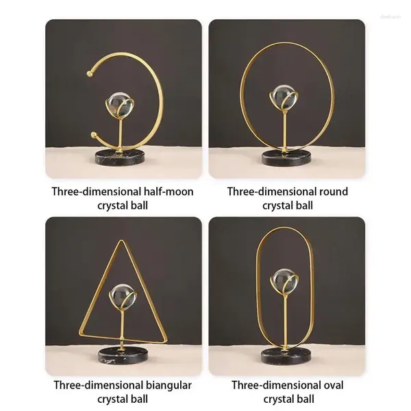 Dekorative Figuren Geometrische Kristallkugel moderne minimalistische Metallkunsthandwerksschmuck Glas Objektiv mit stilvollem Eisenhalter Wohnkultur