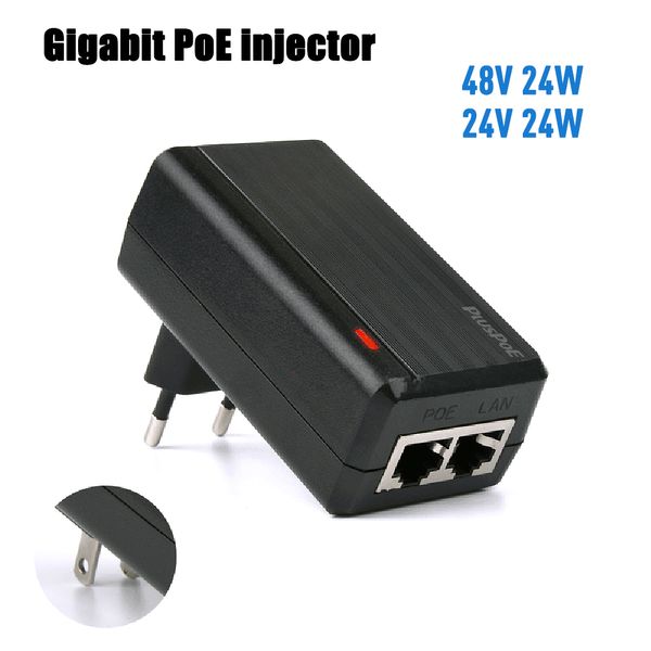 48V 24V 24W Gigabit Poe Injetor 1000Mbps 802.3AF Adaptador de fonte de alimentação de plugue de pared