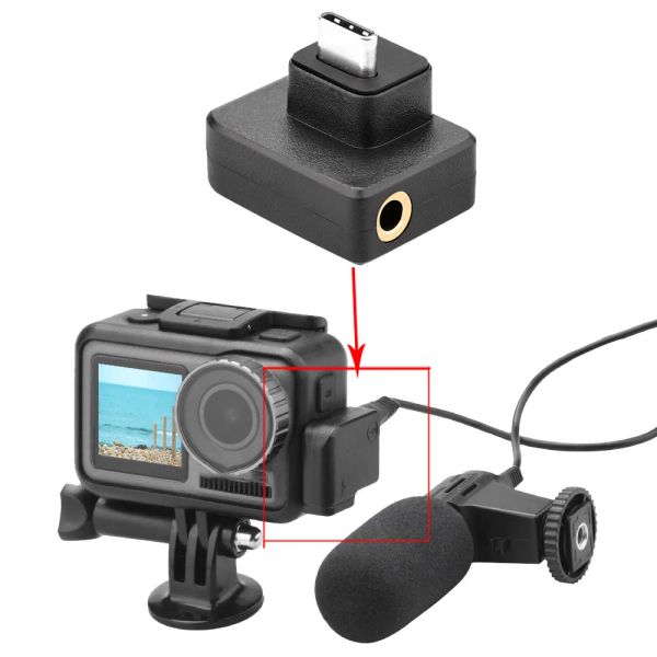 Accessoires Mikrofon 3,5 mm/USBC -Adapter für DJI OSMO -Aktion Audio externe 3,5 mm Mikrofonhalterung für DJI OSMO -Action -Kamerazubehör