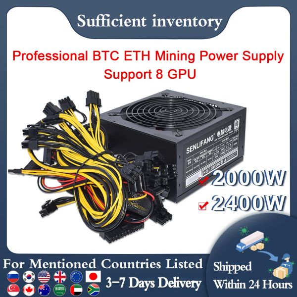 Forniture Senlifang 2000w 2400W ATX Mining Alimentatore per BTC ecc. RIG Ethereum Componente Component Mining Machine supporta 8 GPU