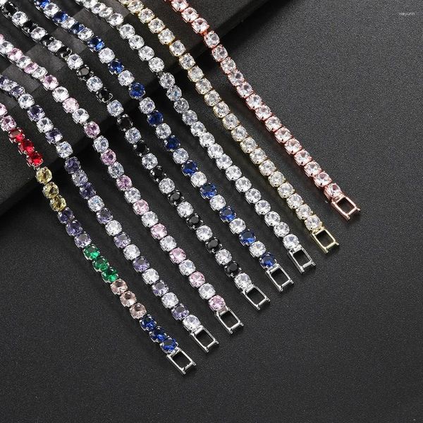 Bracelets de link Brange de pulseira colorida de tênis de zircão para mulheres Luxury Silver Color 4mm Rainbow Crystal Hand Jewelry Friend Gifts Gifts