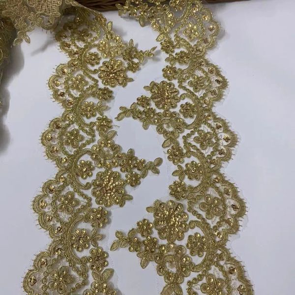 Flores de tecido dourado de 1yard venise veneza lantejas de malha de renda de renda Applique Craft de costura para vestidos de noiva de noiva 15 cm de largura