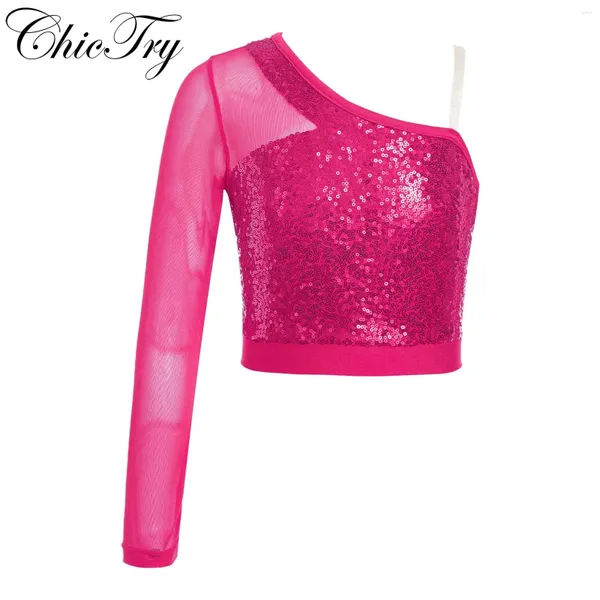 Stage Wear Girls Girls Shiny Seuins Ballet Dance Crop Tops