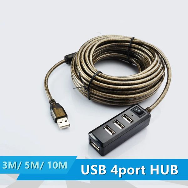 Hubs 4ports USB 2.0 Extensão de cubo Male para fêmea Repeater ativo IC Chipset IC Dual blindado 3m 5m 10m