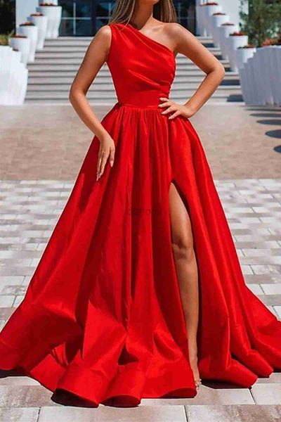 Urbane sexy Kleider eine Schulter Satin Long Prom Kleider für Frauen elegant eine Linie formelles Abendkleid sexy Ballkleider mit Falten Heimkehrkleidern 240410