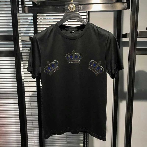 Erkek Tişörtleri Sıcak Rhinestone Tasarım 2021 Asya 5xl Yeni Varış Erkek T-Shirt Marka Ekstra Büyük Koreli Pure Pamuk Nefes Alabilir Kısa Kol J240409