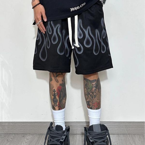 Shorts maschile American Sports Summer Hip Hop High Street Flamma Abbigliamento alla moda grafico Pantaloni oversize