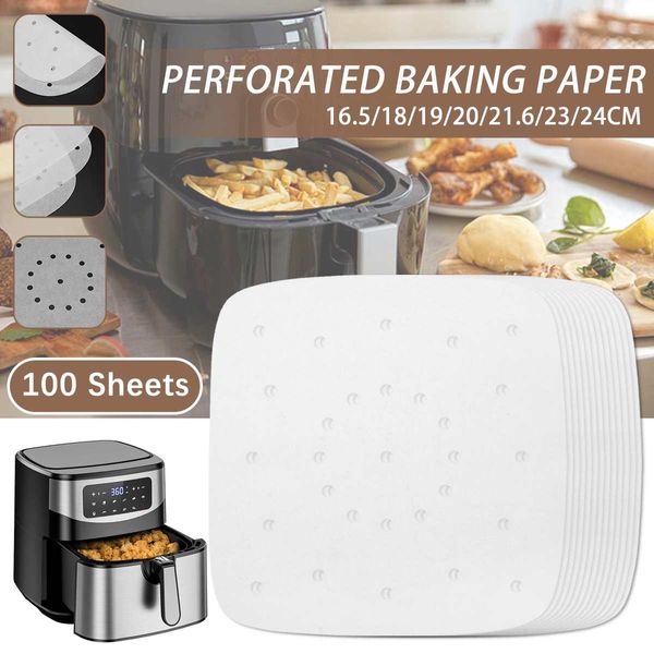 100pcs hava fritöz buharlı astarlar premium delikli ahşap kağıt kağıtları yapışmaz buharda buharda pişirme sepet paspas pişirme kapları mutfak için