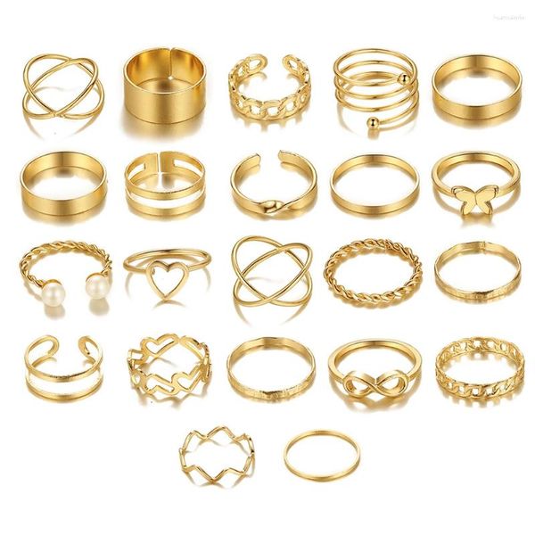 Hochzeitsringe 22pcs Geometrischer Fingerring Gold Farbe Trendy Eröffnung Stapelbar unregelmäßig für Mädchen -Damen -Partygeschenke festgelegt