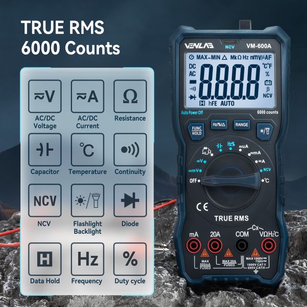 TRMS Большой Au-To Digital MultieMeter Auto Range быстро измеряет мультиметро 1000V 20A AC DC OHM HZ NCV Живой счетчик напряжения