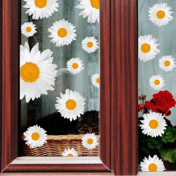 Fensteraufkleber elektrostatische Abziehbilder Blumen Daisy Film Glass Dekorative Blumendruckabschlüsse