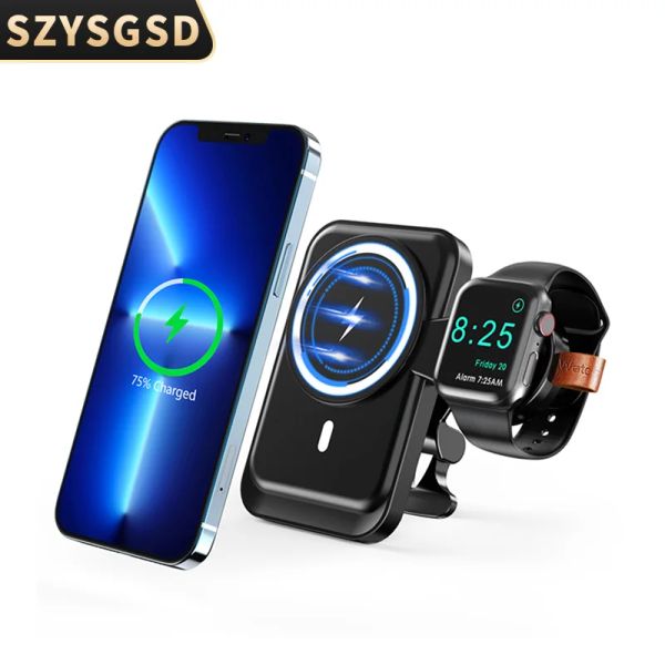 Ladegeräte 3 in 1 schnellem magnetischem drahtlosen Ladegerät für Autoladegeräte 15W für Apple Watch 6/5/4 für iPhone 12 13pro Max Wireless Ladegerät