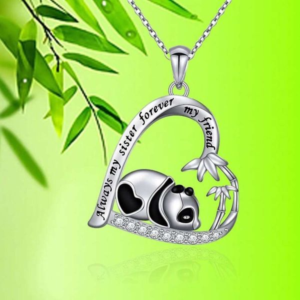 Nuovo cuore a forma di acqua Diamond in lega dipinta Olio dipinto National Treasure Panda Collana per donne