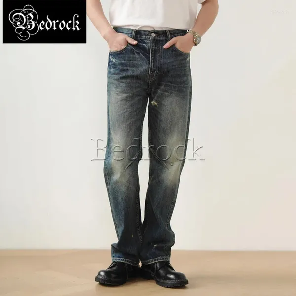 Мужские джинсы MBBCAR 14 унций джинсовая джинсовая ткань Тяжелая промытая расстроенная индиго винтажные прямые рука