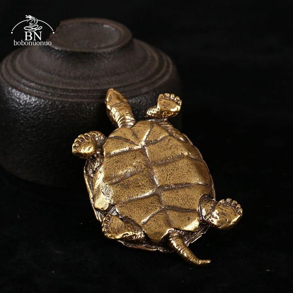 Decoração retro de tartaruga marinha decoração de casa ornamentos de cobre sólido Miniaturas de animais antigas figuras artesanato decorações de desktop de escritório