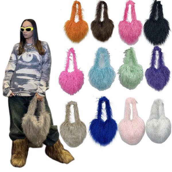 Faux Natural Fur-Ever Mongolian Furry Fur Shapes Sacos de Tote grandes para mulheres bolsas com tiras de pele longa 240315