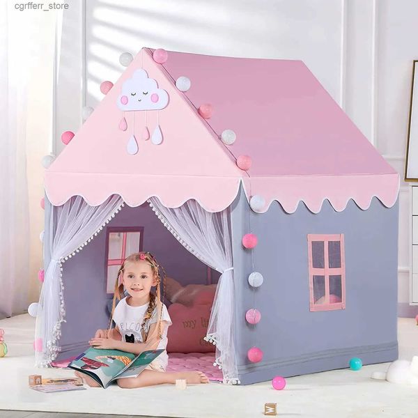 Torda de brinquedo crianças brinquedo de brinquedo de tamanho grande tenda de tenda dobrável garotas tipi bebê brincar de casa brinquedos garotas rosa princesa castelo decoração de decoração do presente l410